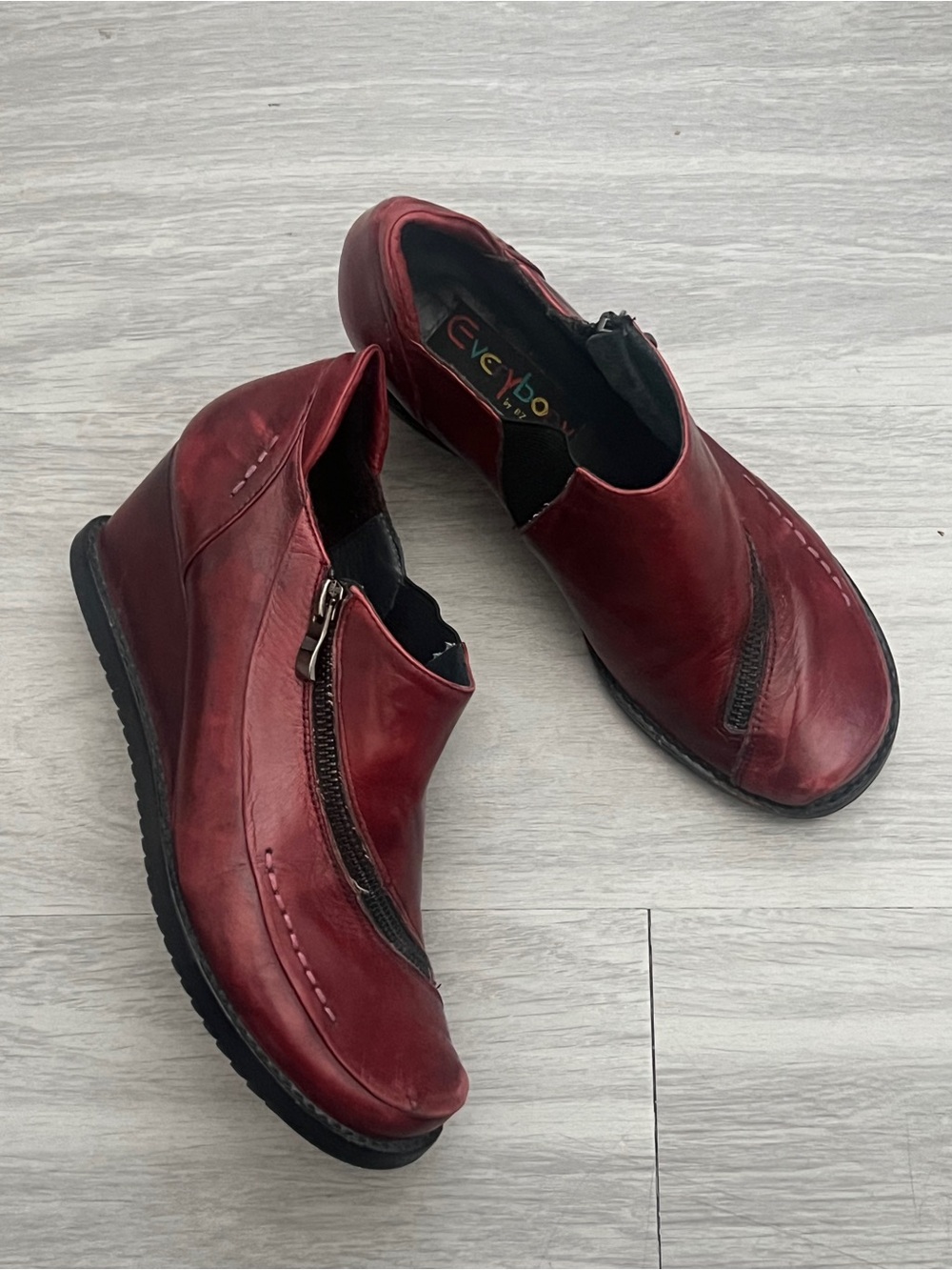 Everybody by BZ Moda Leather Wedge Shoes Burgundy Red EU 37